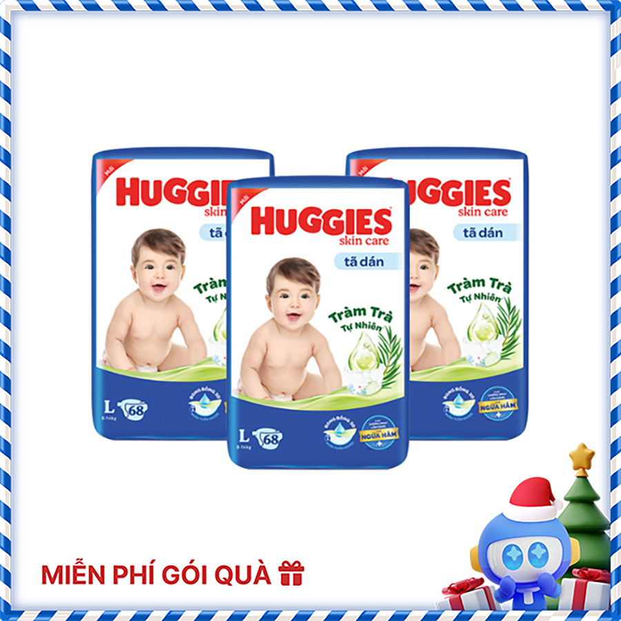 Combo 3 Tã dán Huggies Skincare Super Jumbo L 68 Miếng