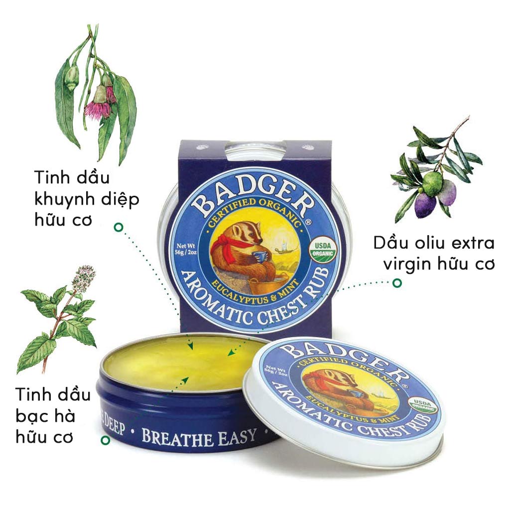 Sáp Hữu Cơ Bôi Ngực Badger Aromatic Chest Rub