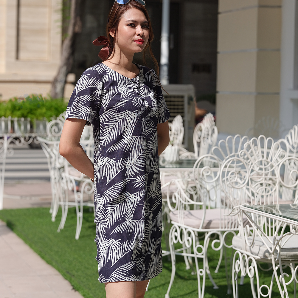 Đầm Suông Đầm Linen Cao Cấp Thời trang thiết kế Hity DRE124 (In Lá Cọ)