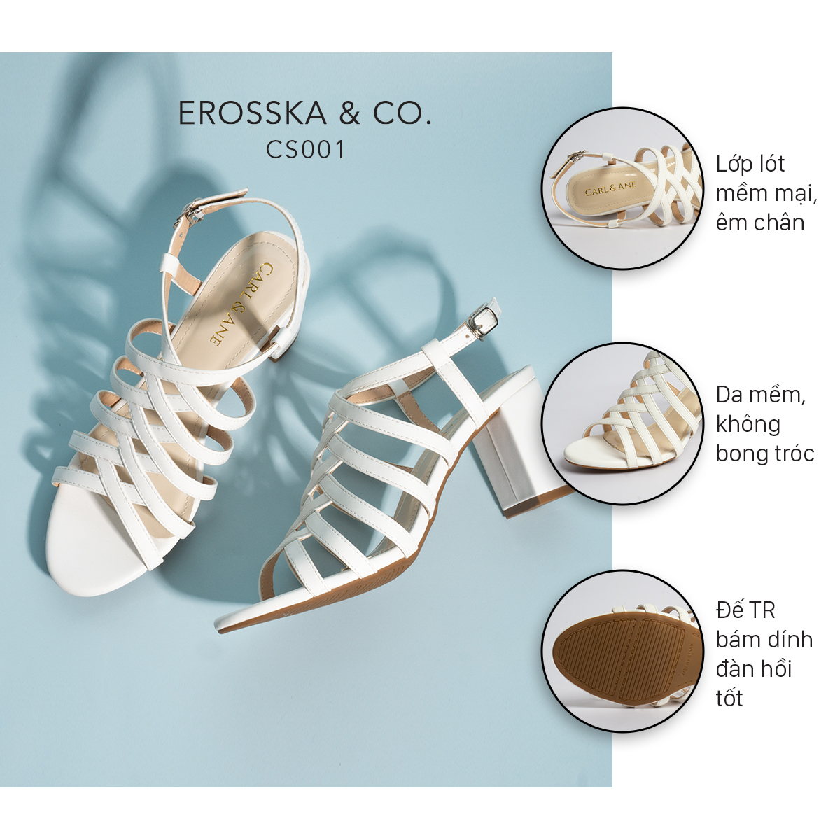 Giày sandal chiến binh thời trang nữ Erosska gót cao 7cm CS001