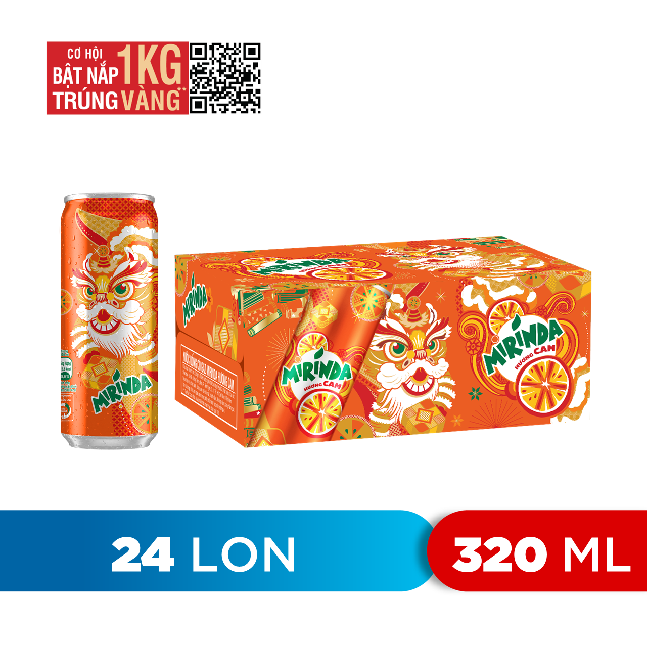 Thùng 24 Lon Nước Ngọt Có Gaz Mirinda Cam