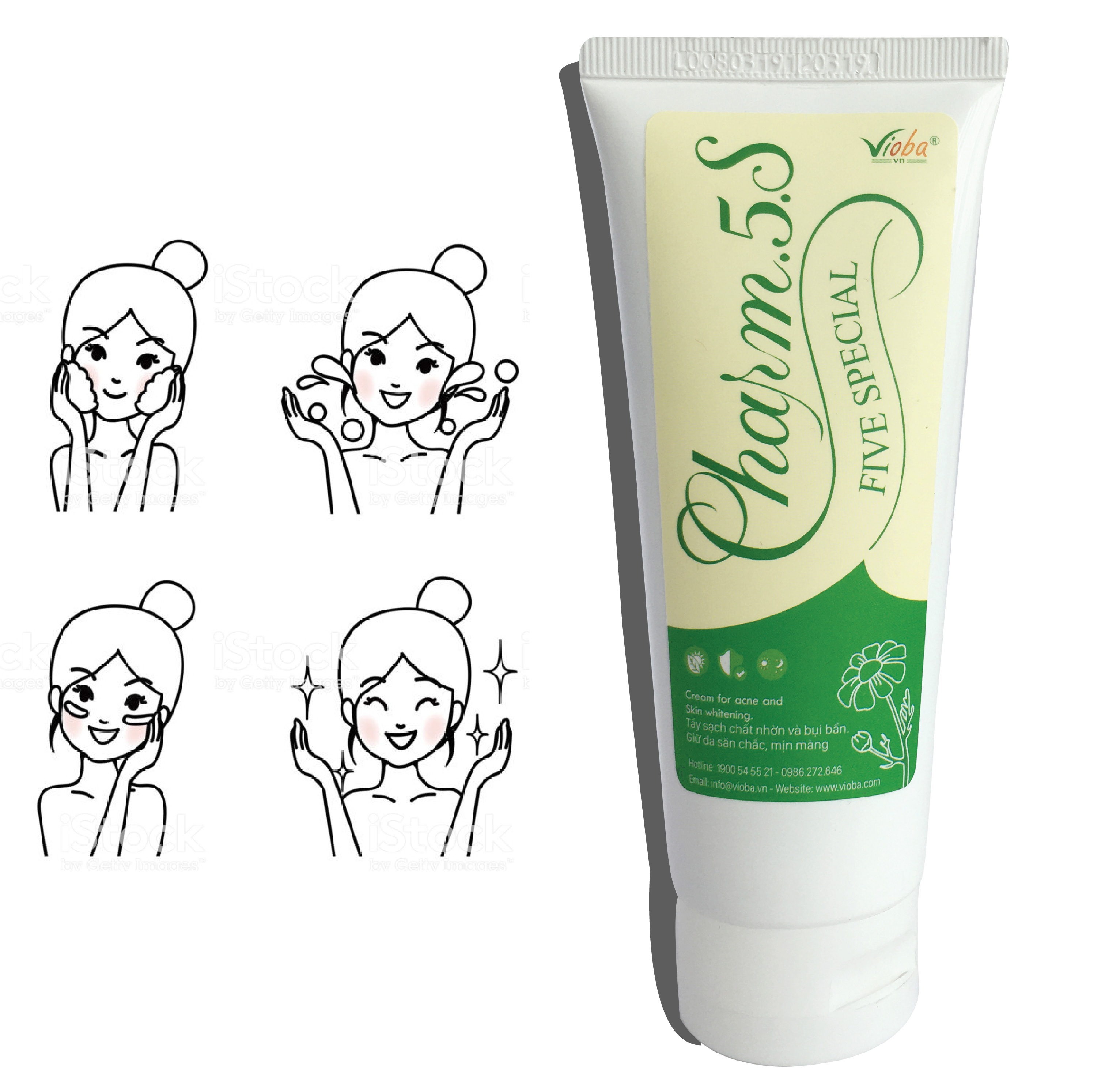 Sữa rửa mặt Charm.5.S - Làm sạch da, dưỡng ẩm, se lỗ chân lông, mờ vết thâm do mụn. Giúp da mềm mại, mịn màng trắng sáng. Tuýp 70g.