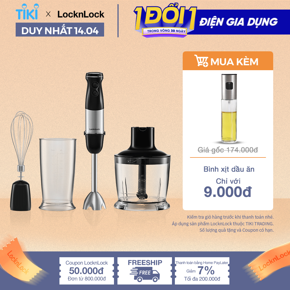 Máy xay cầm tay LocknLock - Hand Blender EJM559BLK (1000W) - Màu đen - Hàng chính hãng