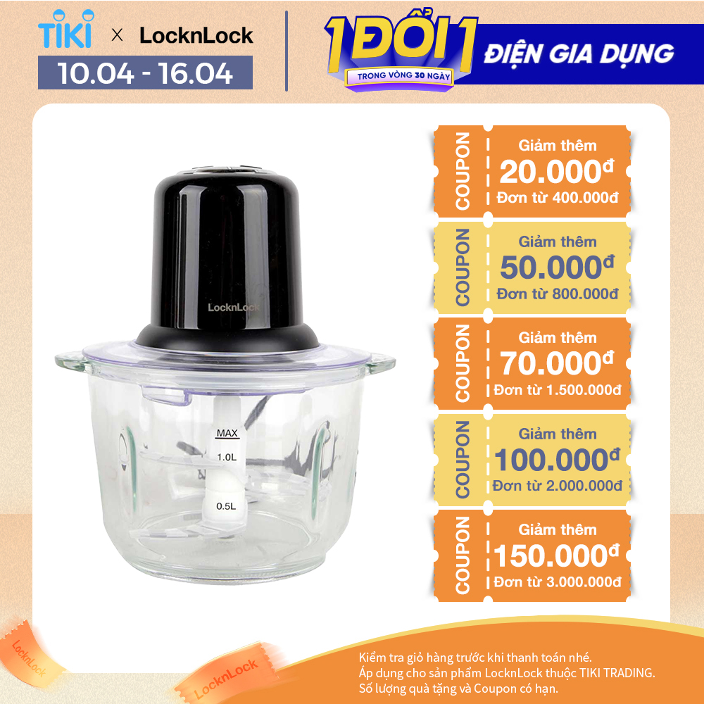 Máy xay thịt LocknLock - One Touch Meat Chopper - EJM116BLK (350W- 2L) - Màu đen - Hàng chính hãng