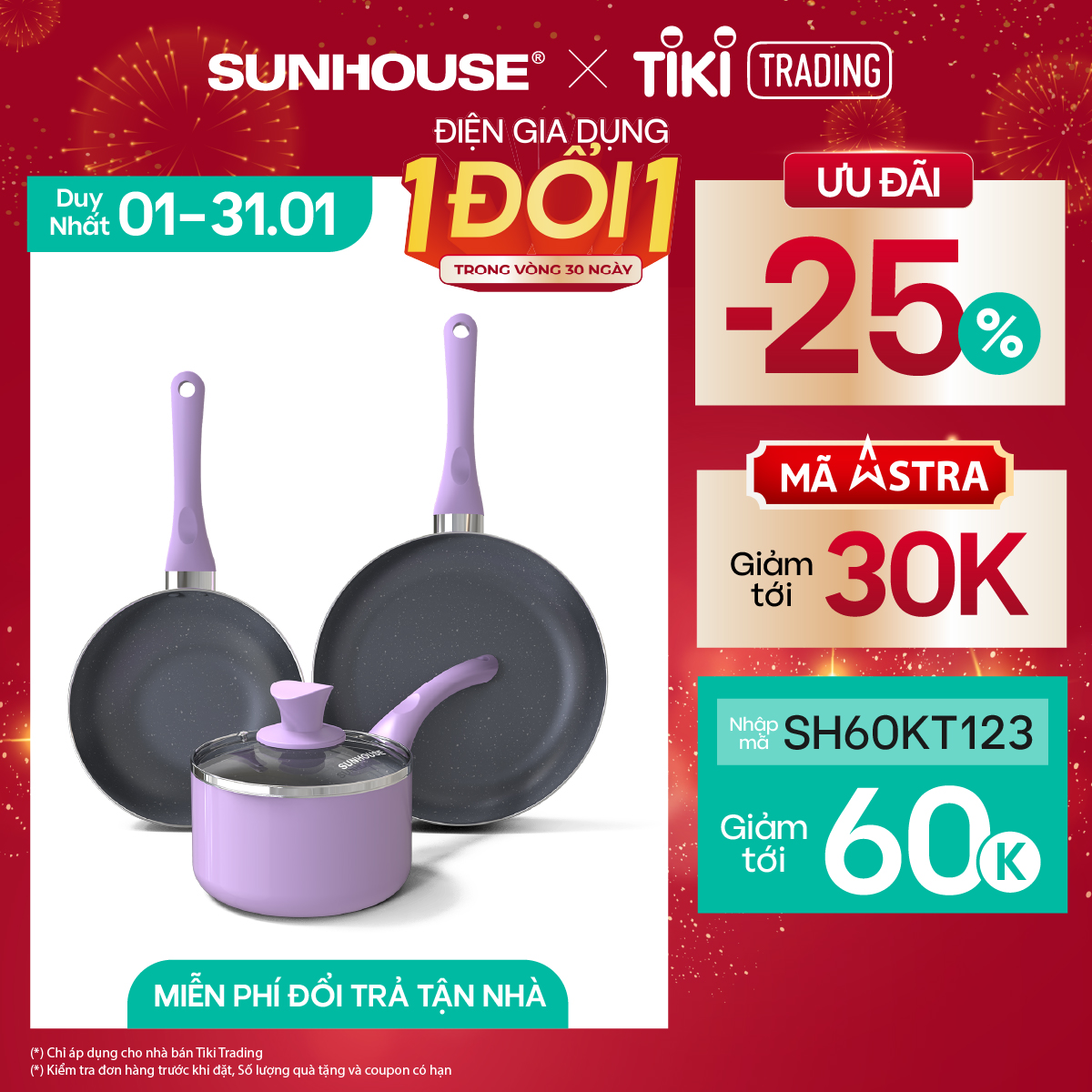 Bộ chảo quánh chống dính đáy từ Violet Sunhouse VI113