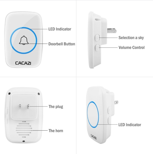 Chuông cửa không dây CACAZI khoảng cách sử dụng trong 300M, 3 mức âm lượng, 58 nhạc chuông, đèn flash Led - CA02