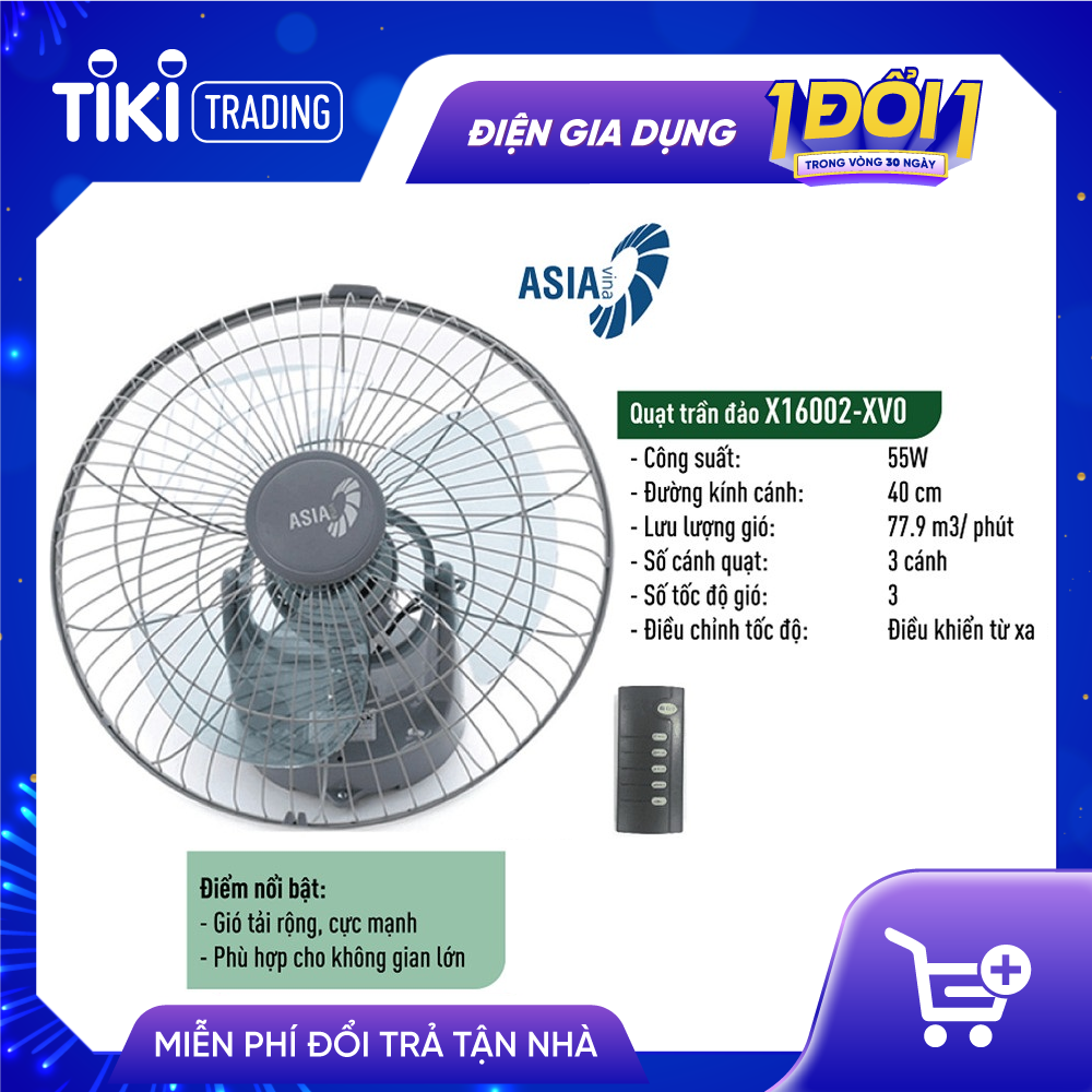 Quạt trần đảo ASIAvina X16002-XV0 - Xám (Remote) (55W) - Hàng chính hãng