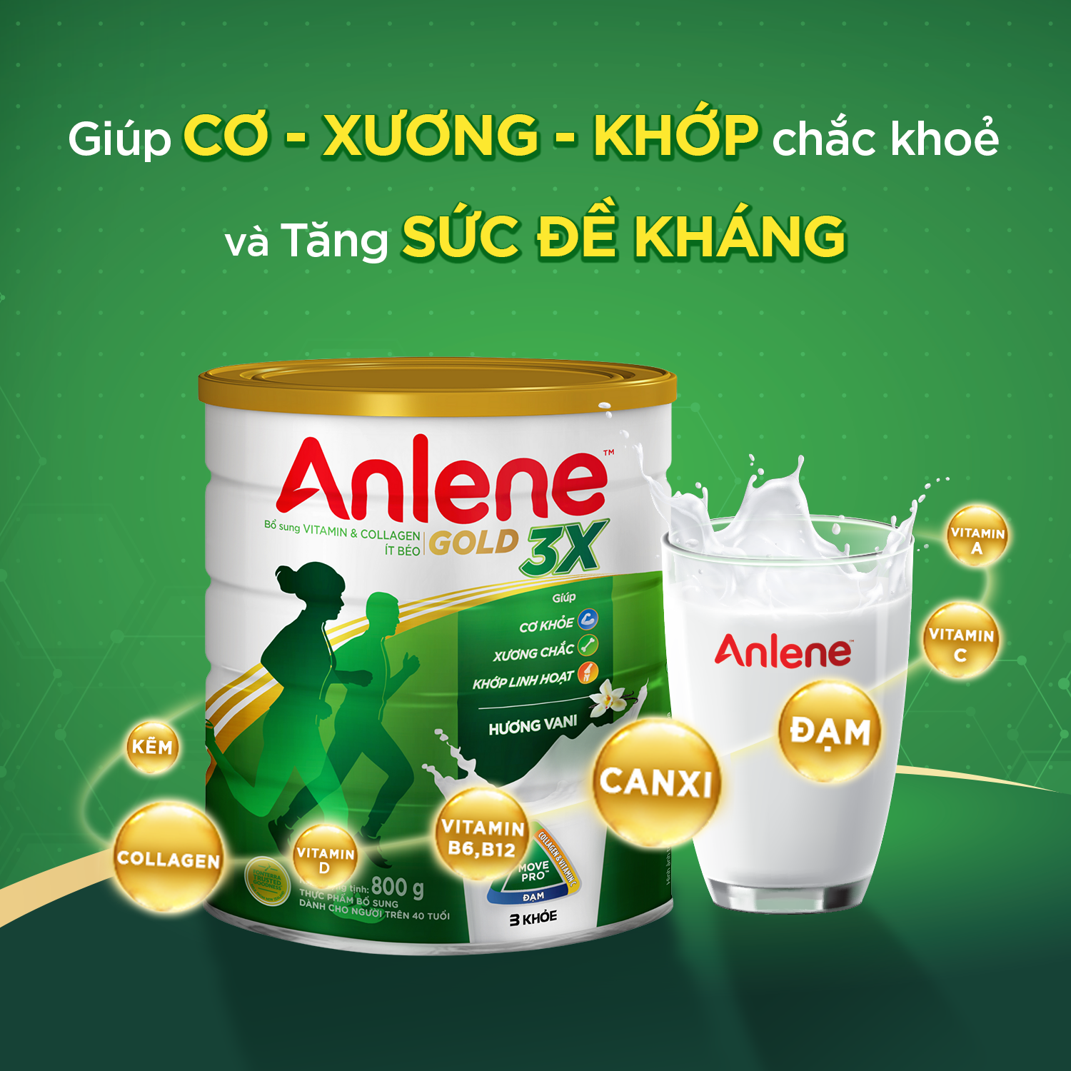 Sữa Bột Anlene Gold Movepro 3X Hương Vanilla (Hộp Thiếc 800g)