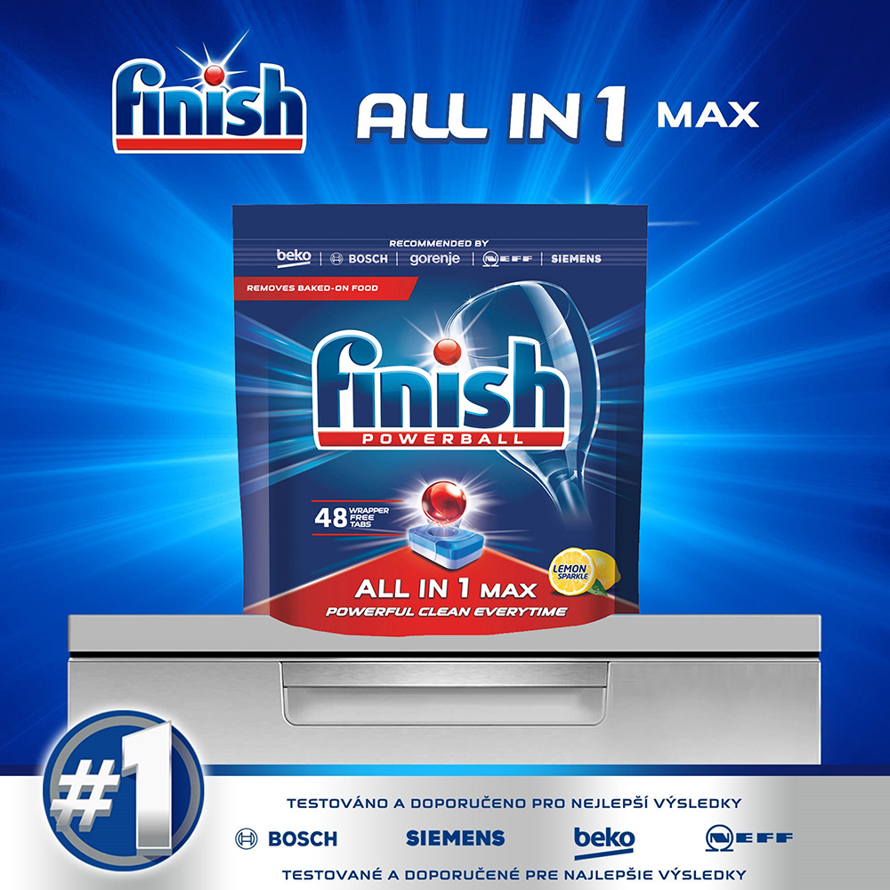 Túi 48 viên rửa chén Finish All In1 Max Dishwasher Tablets Lemon QT09439 - hương chanh