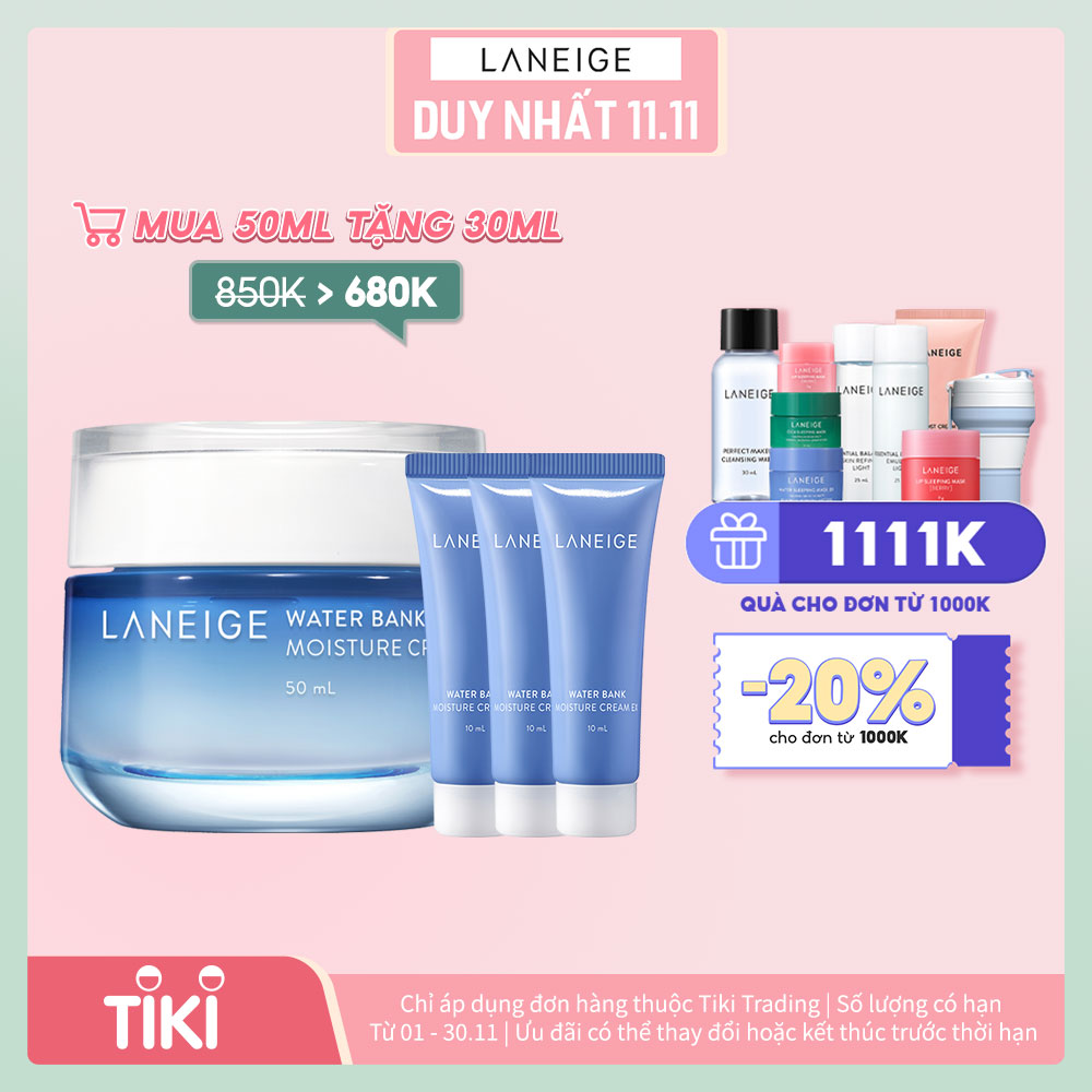 Bộ Kem Dưỡng Ẩm Cho Da Thường Và Da Khô Laneige Water Bank Moisture Cream EX 50ml + 30ml