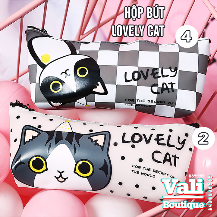 Hộp bút nhựa PU dễ thương hình mèo Lovely Cat - nhiều mẫu