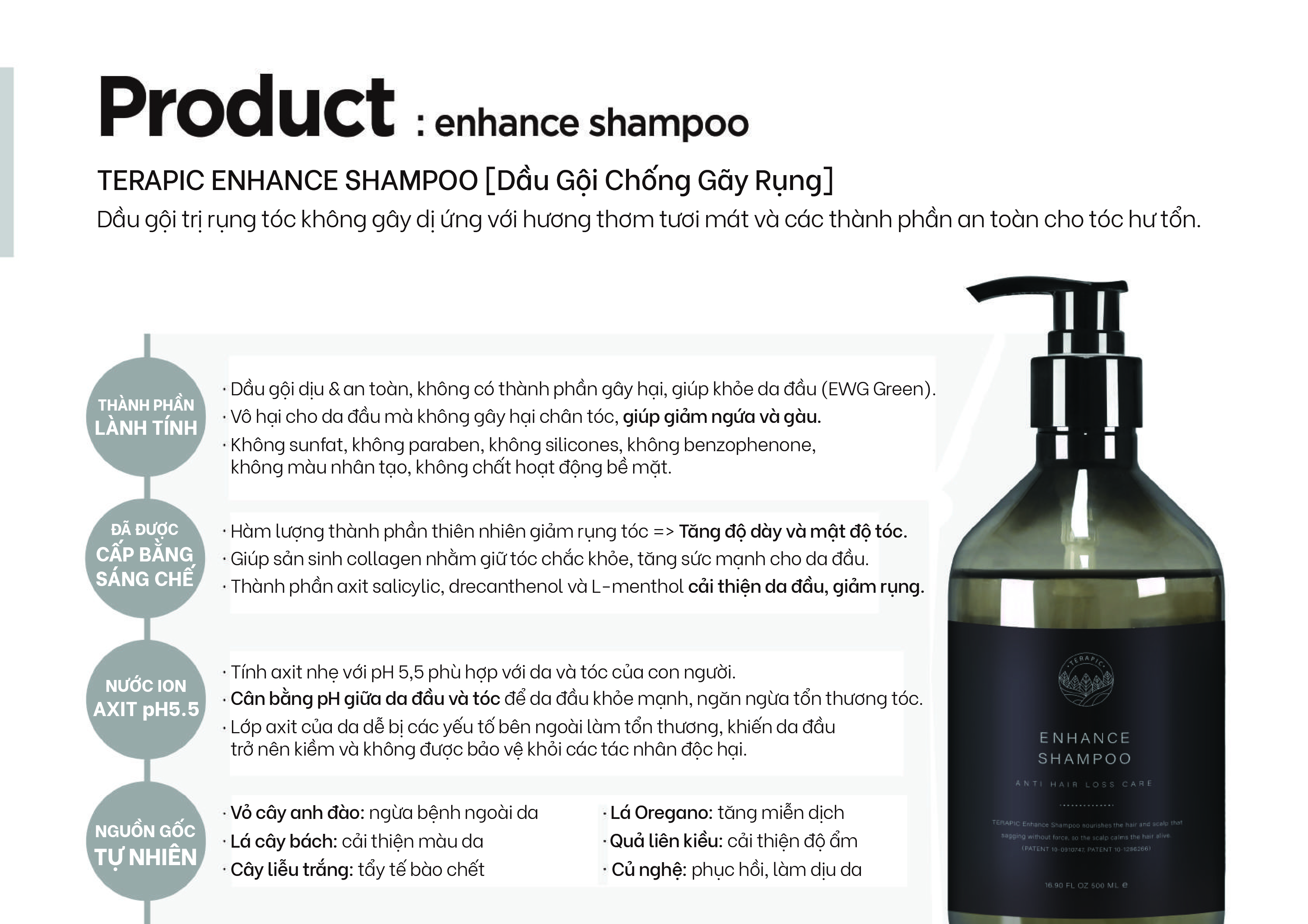 Dầu Gội Phục Hồi Giảm Rụng Tóc TERAPIC Enhance Shampoo 500 ml