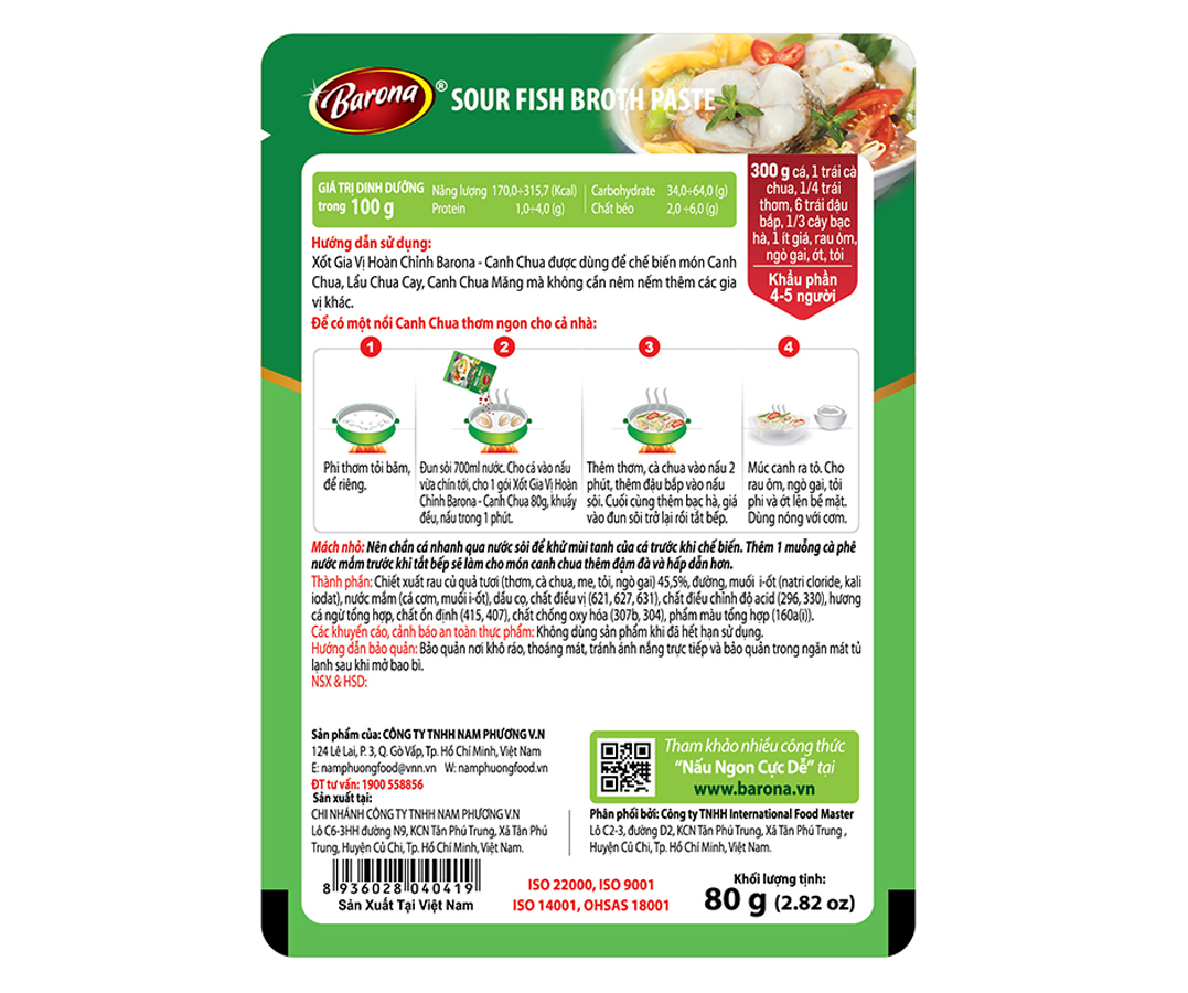 Combo 3 Gói Gia Vị Canh Chua Barona 80g chay mặn dùng được, tươi ngon chuẩn vị không cần nêm nếm
