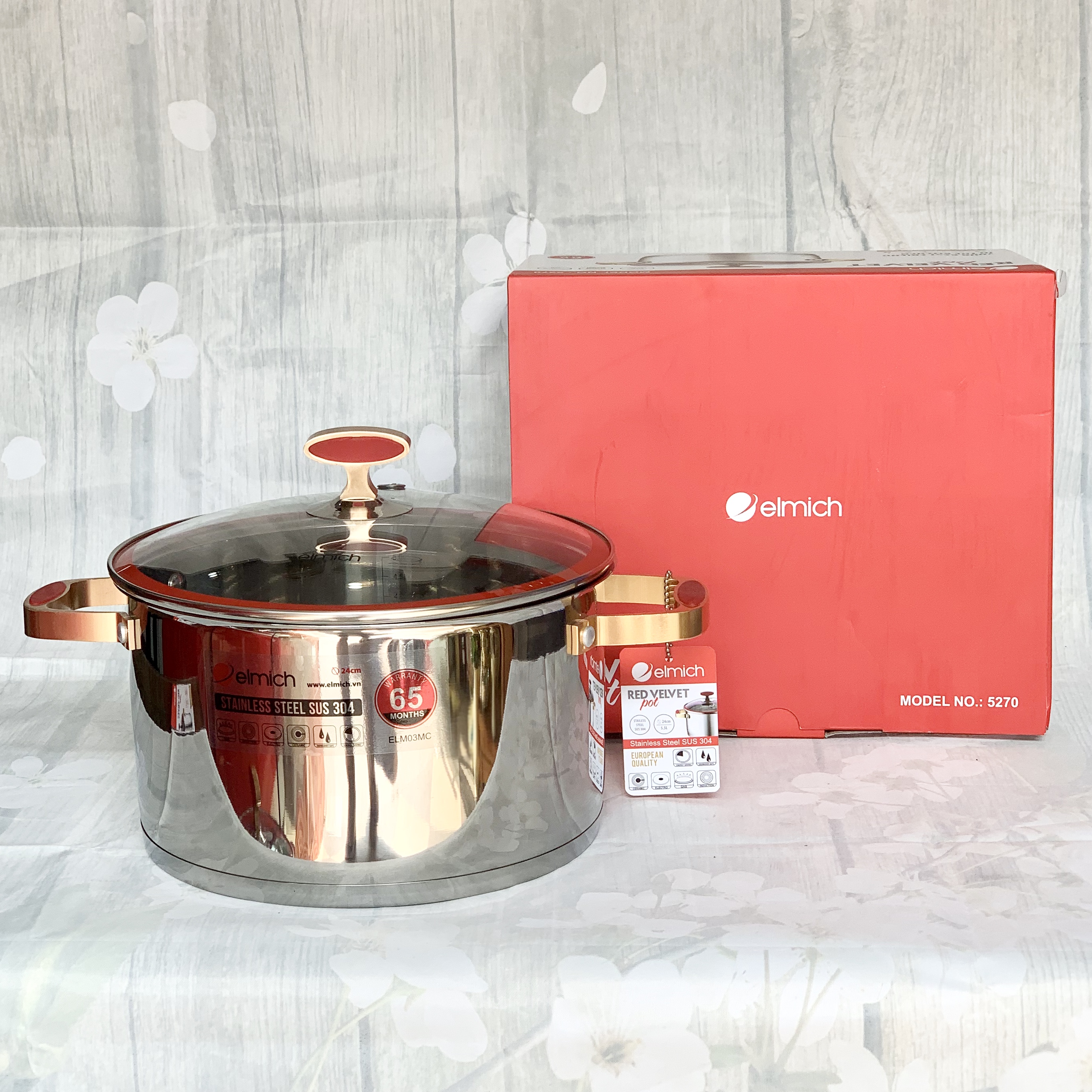 [ELMICH - EL5270] XOONG INOX 304 CAO CẤP RED VELVET - 5 LỚP ĐÁY TỪ 24CM