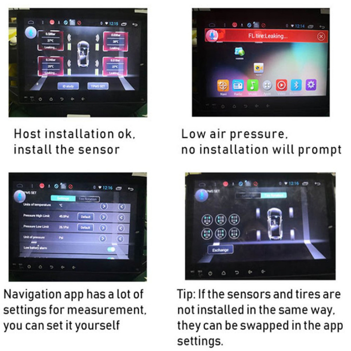 Bộ Thiết Bị Cảm Biến Áp Suất Lốp Trong Dùng Cho Xe Hơi, Ô Tô TPMS Tích Hợp Màn Hình DVD Android