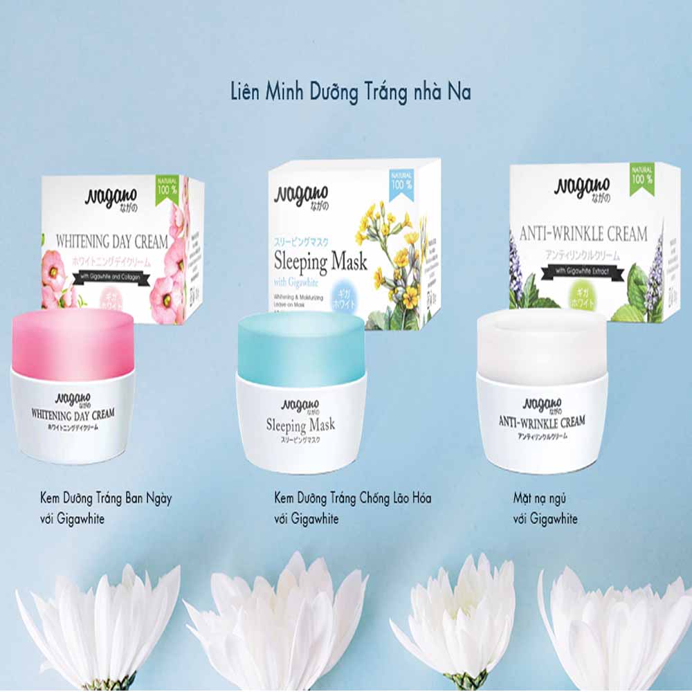 Combo Chăm Sóc Da Mặt Kem Trắng Da Ban Ngày Và Mặt Nạ Ngủ Nagano - Whitening Day Cream & Sleeping Mask - Bổ sung dưỡng chất, phục hồi, tái tạo da và ngăn ngừa hình thành mụn, tàn nhang