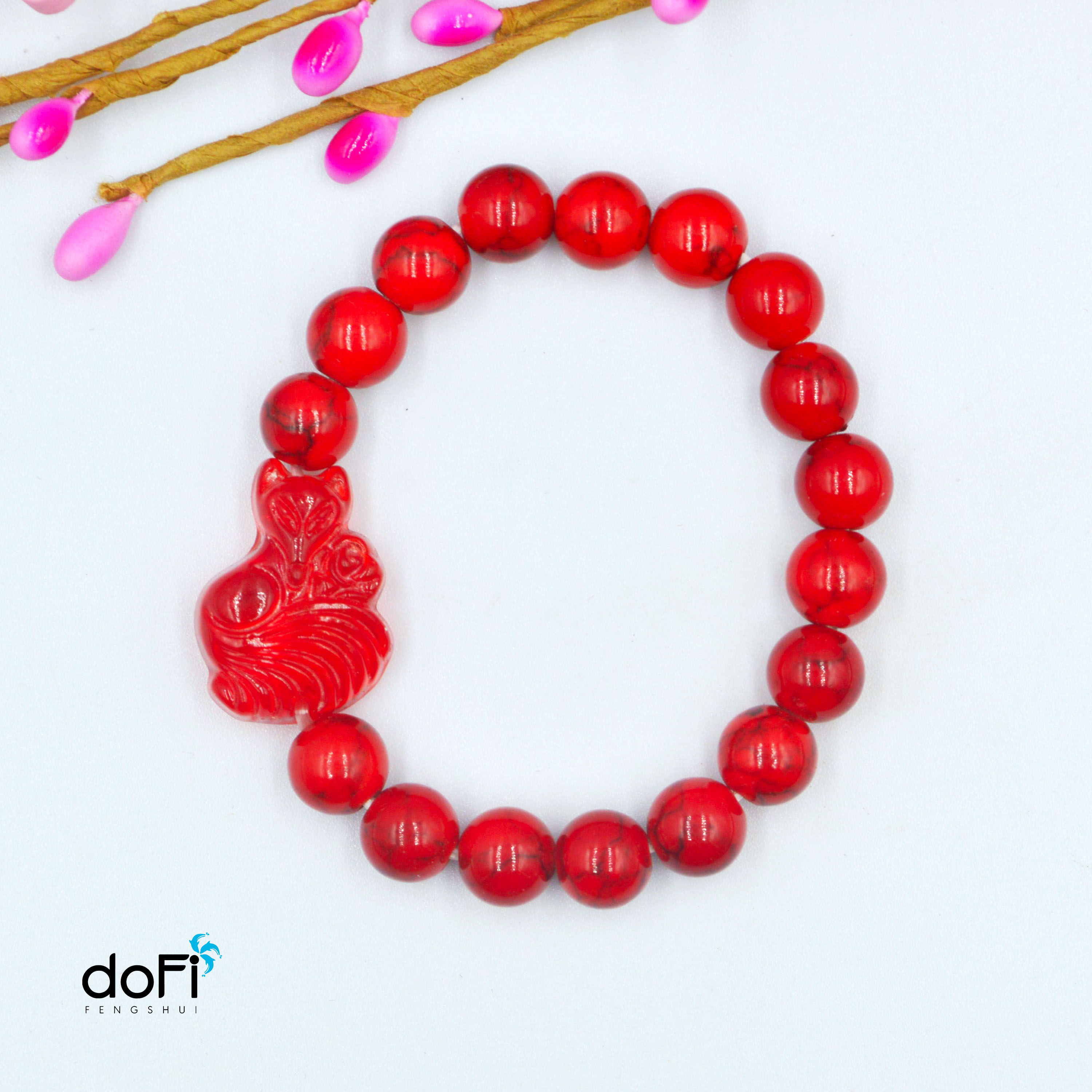 Vòng Tay Hồ Ly Đuôi Xòe Topaz Đỏ Phối San Hô Đỏ