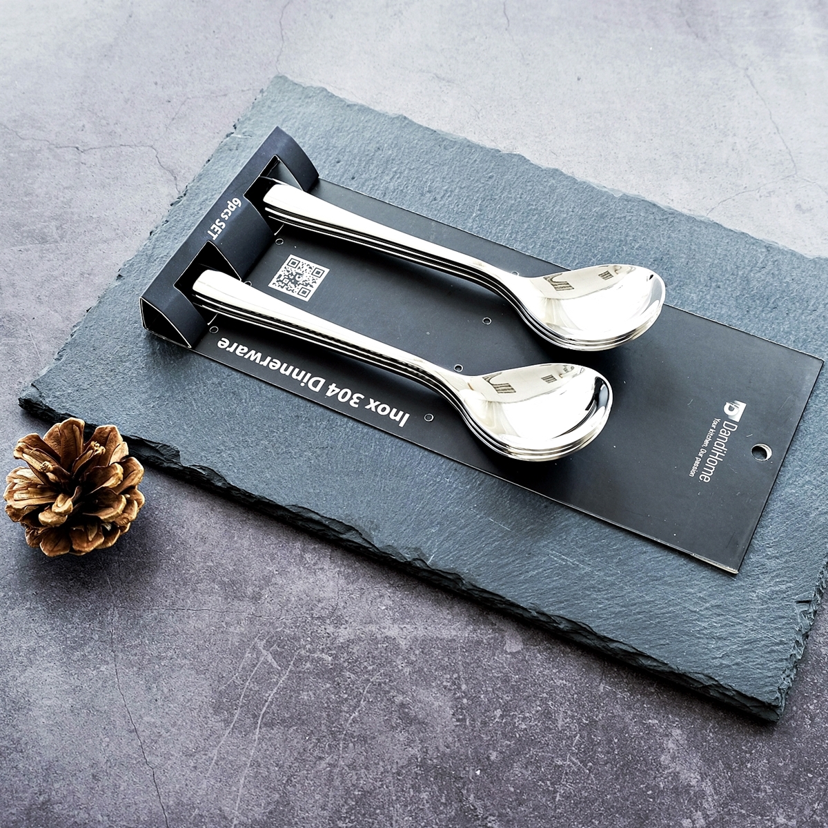 Bộ 6 thìa Inox 304 cán dài kiểu châu Á