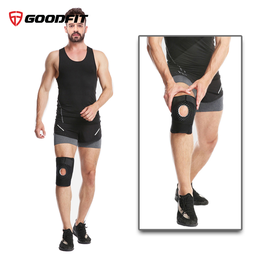 Bó gối thể thao, băng đầu gối tập gym GoodFit đệm silicone, thanh lò xo trợ lực GF512K