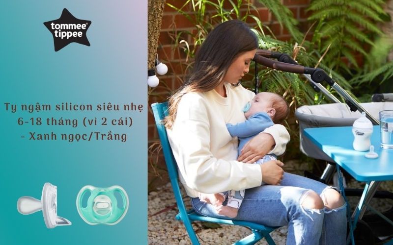 Ty ngậm silicon siêu nhẹ cho bé Tommee Tippee Ultra Light 6-18 tháng - Xanh ngọc/Trắng