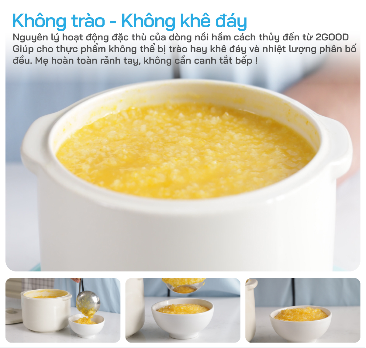 Nồi Nấu Cháo Cách Thủy 2 Tầng 2GOOD A300 (3,1 Lít) - Hàng Chính Hãng