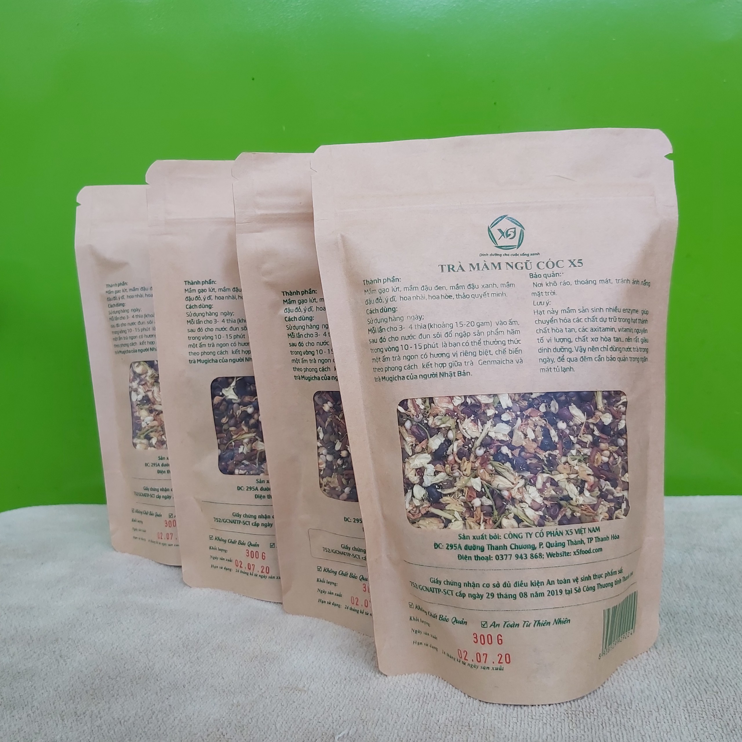 Trà Mầm Ngũ Cốc X5Tea (300gr): Tan Mỡ bụng - Chống Lão Hóa Da - Ngủ ngon - Thải Độc- Khỏe Tim Mạch - Ngừa Tiểu Đường-  Chống Stress