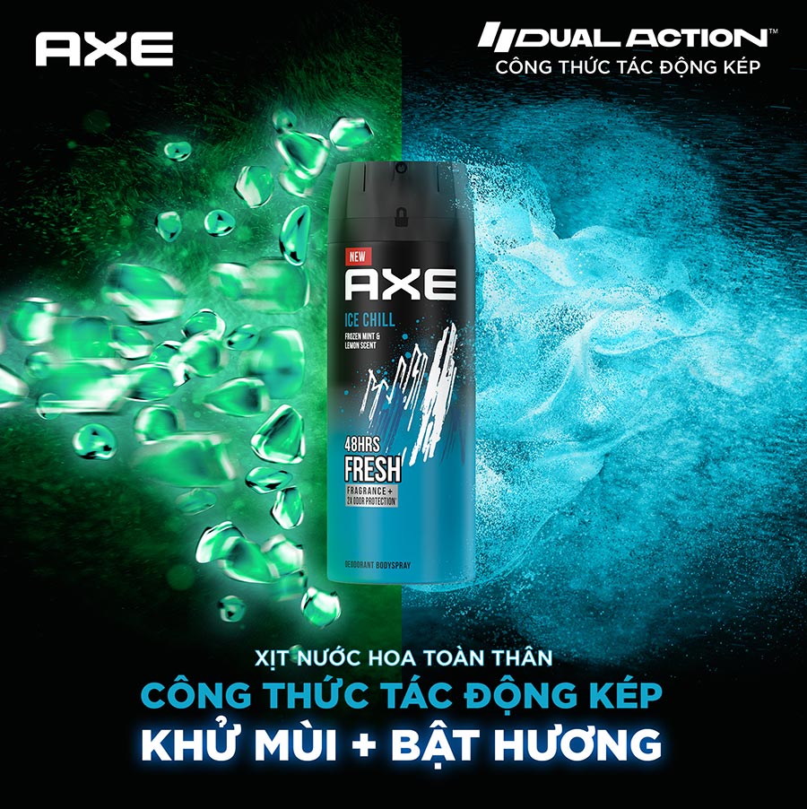 Xịt nước hoa toàn thân Axe Ice Chill Khử mùi cho nam Hương thơm Sảng khoái mát lạnh từ chanh tươi, bạc hà ướp lạnh 135ml