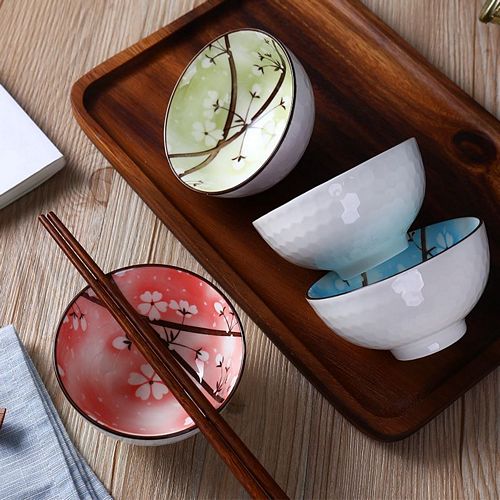 Bộ 6 chén cơm sứ phong cách Nhật Bản hoa văn bốn mùa rực rỡ
