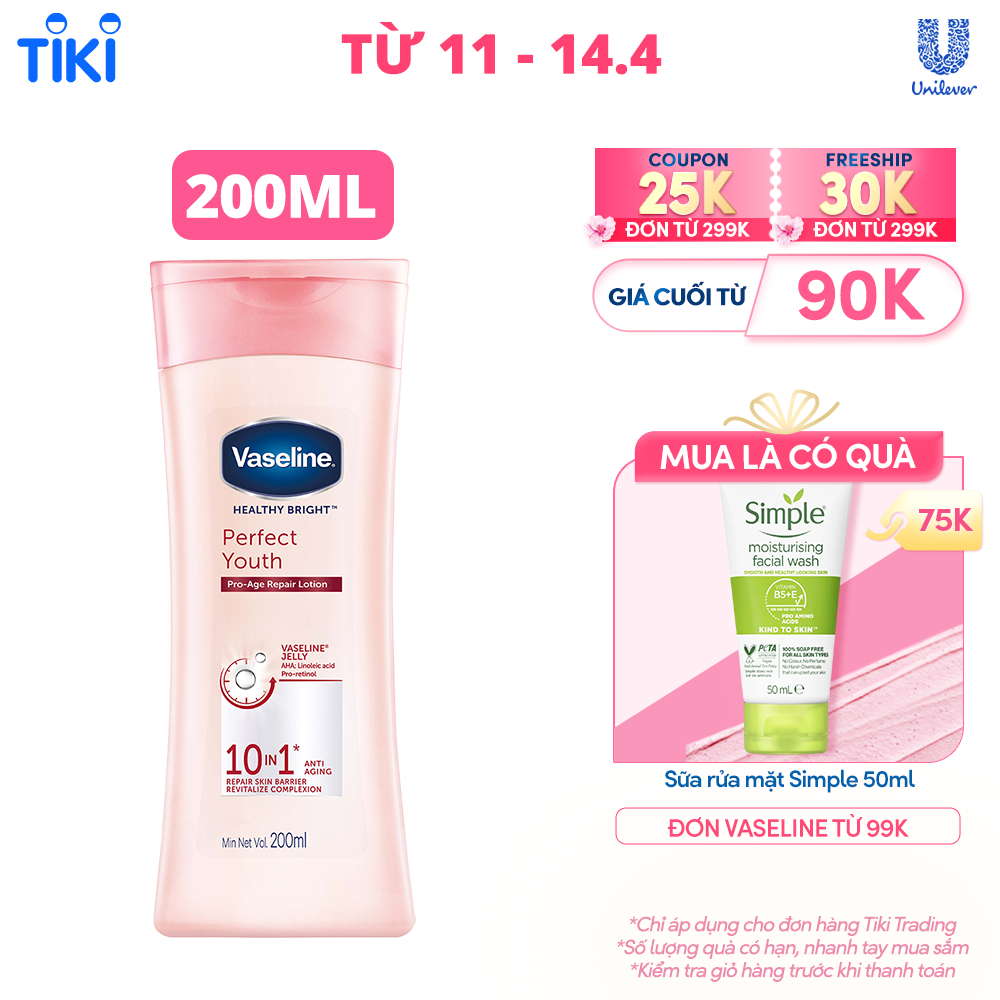 Sữa dưỡng thể ngăn ngừa lão hóa sáng da VASELINE Healthy Bright Perfect Youth 200ml