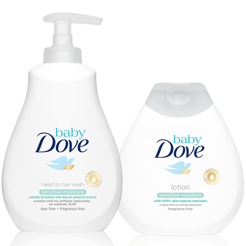 Combo Sữa Tắm Gội Toàn Thân Và Sữa Dưỡng Thể Baby Dove Cho Da Nhạy Cảm (400ml &amp; 200ml)