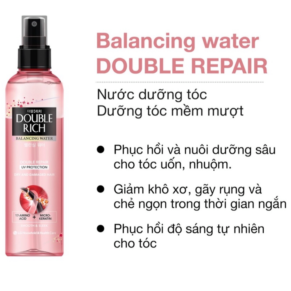 Nước dưỡng tóc chăm sóc hư tổn Double Rich BW Double Repair 250ml (Chai Hồng)