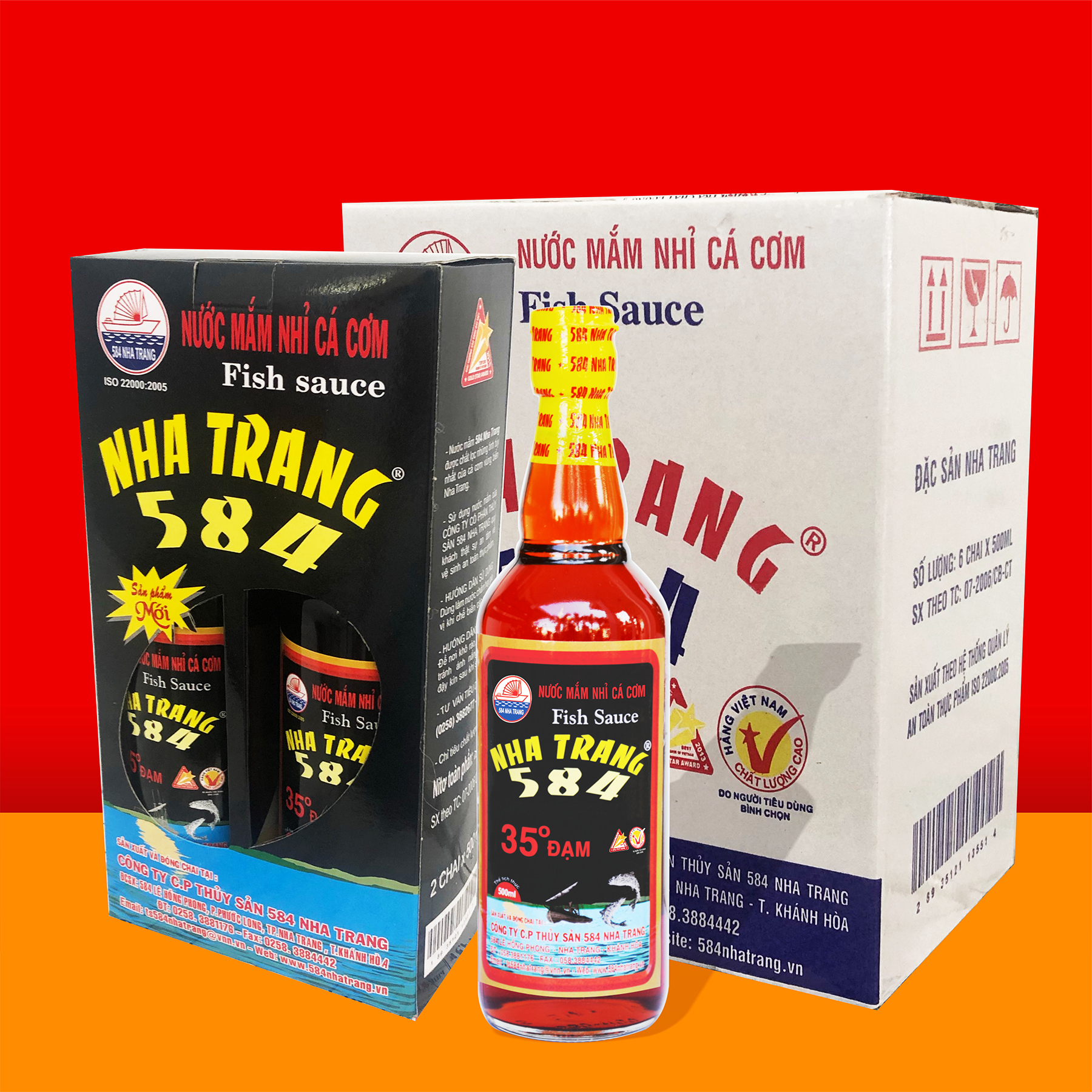 Thùng 6 Chai Nước mắm Nhỉ Cá cơm 584 Nha Trang - 30 độ đạm - Chai thủy tinh 510ml