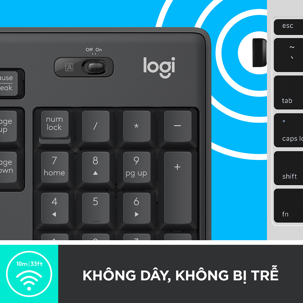 Combo chuột phím không dây Logitech MK295 Silent - Chống ồn 90%, có phím số, mắt đọc cải tiến, bền bỉ, không lag - Hàng chính hãng