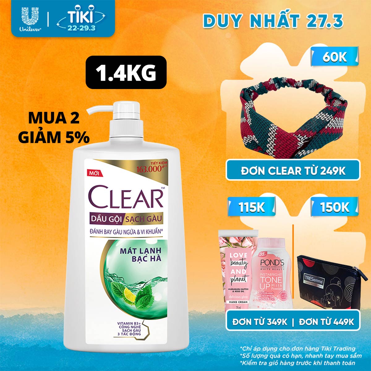 Dầu Gội Clear Sạch Gàu Dầu Gội Sạch Gàu Mát Lạnh Bạc Hà 3X Sức Mạnh Đánh Bay Gàu, Ngứa, Vi Khuẩn 1.4kg