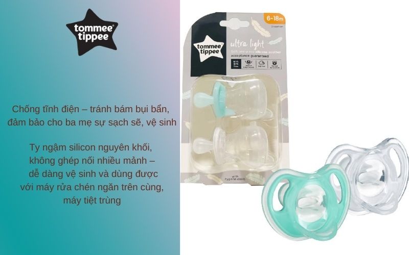 Ty ngậm silicon siêu nhẹ cho bé Tommee Tippee Ultra Light 6-18 tháng - Xanh ngọc/Trắng