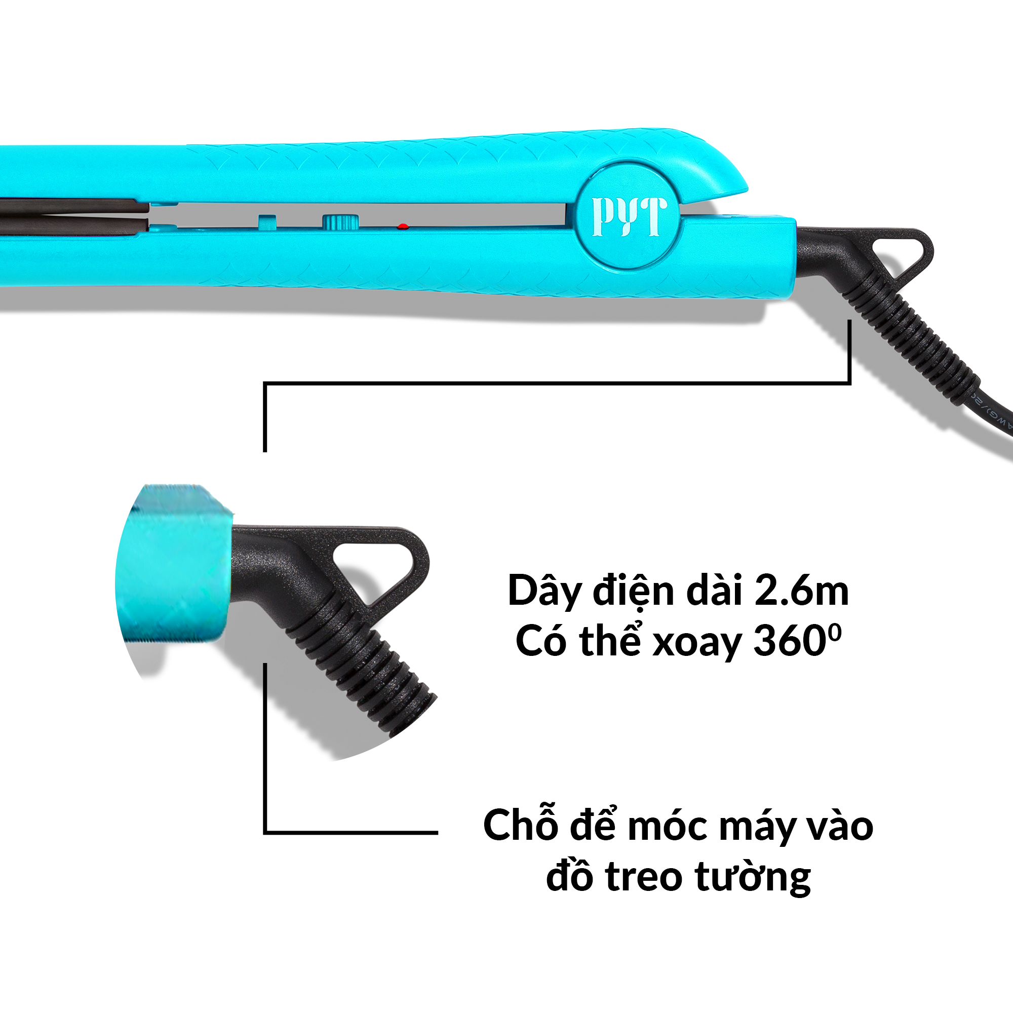 Máy Kẹp Tóc Bằng Sứ PYT Ceramic Styling Tool (2 trong 1) Màu Xanh Ngọc - Có Thể Duỗi, Uốn Lọn Hoặc Uốn Cúp