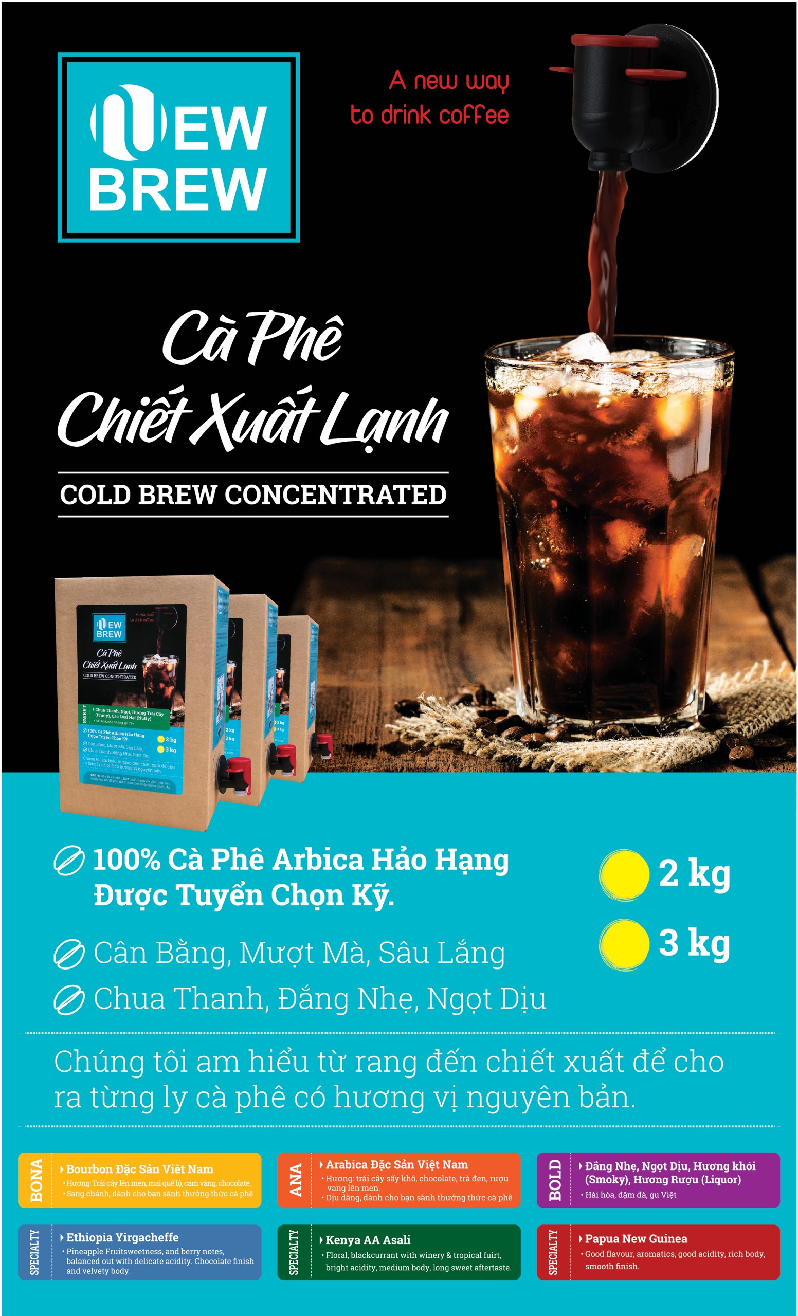 Cà phê chiết xuất lạnh New Brew, Cold Brew, pha sẵn NewBrew SWEET, hộp 2 Kg