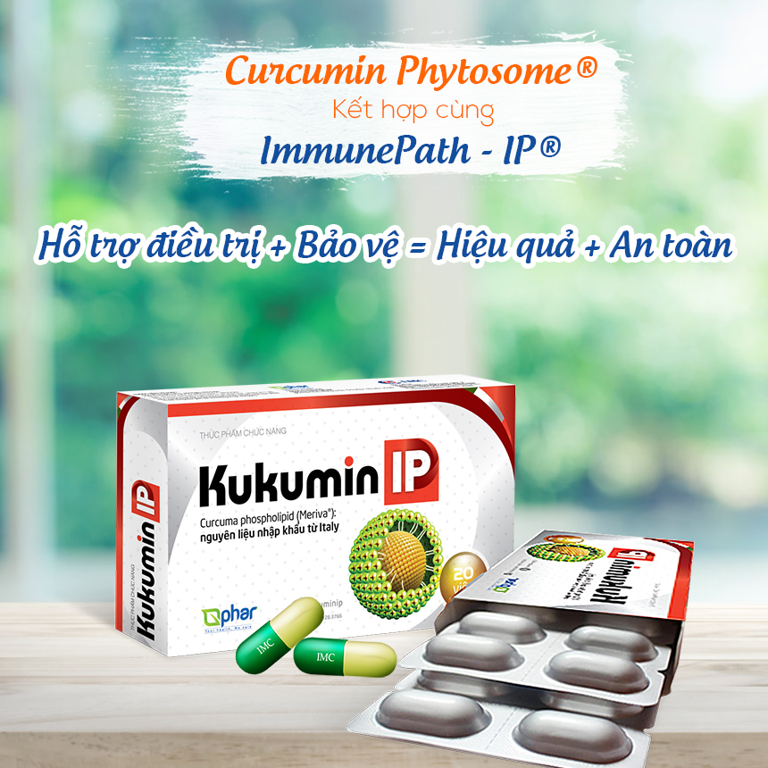 Thực phẩm bảo vệ sức khỏe KUKUMIN IP (Chứa Curcumin Phytosome từ Italia) - cho người trào ngược và viêm loét dạ dày (20 viên)