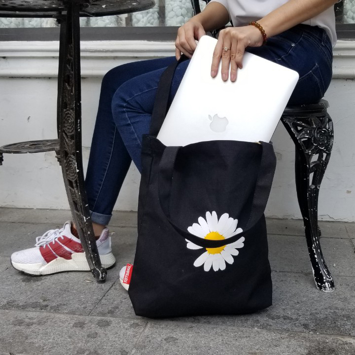 Túi Vải Tote Canvas Cao Cấp, Dày Dặn Hình Hoa Cúc Họa Mi, Phong Cách Basic