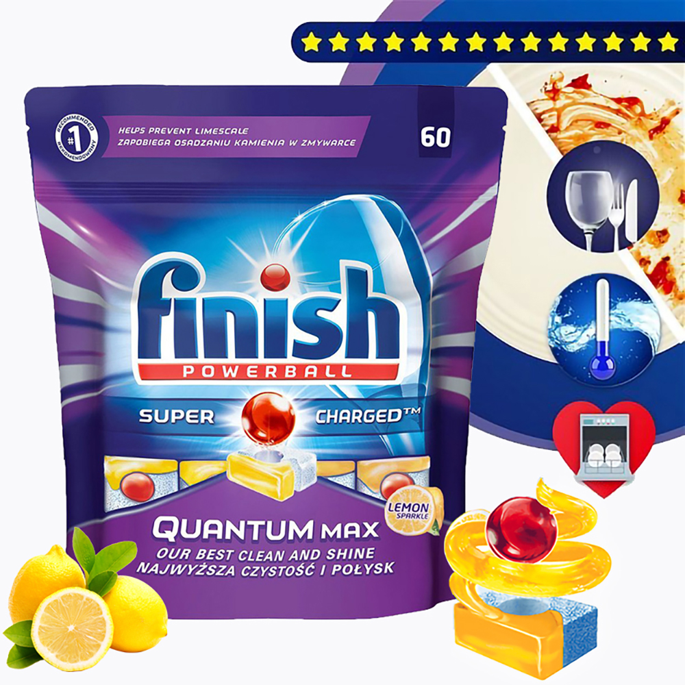 Túi 60 viên rửa chén Finish Quantum Dishwasher Tablets Lemon  - hương chanh haoimart 01