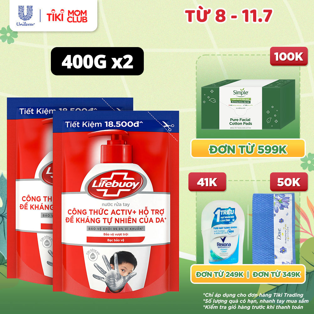 Combo 2 Nước rửa tay Lifebuoy bạc bảo vệ túi 400g