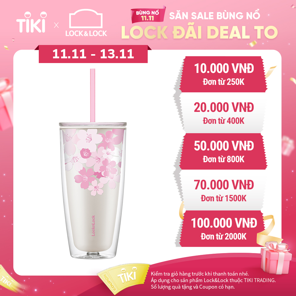 Ly Nhựa 2 Lớp LocknLock Double Wall Cold Cup Cherry Blossom 750ml HAP509WHT - Màu