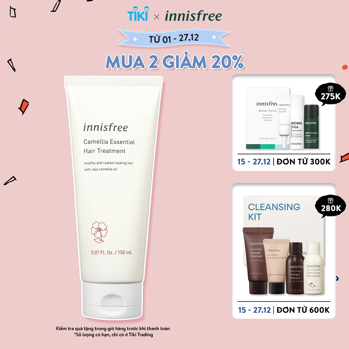 Dầu xả suôn mượt hoa trà Innisfree Camellia Essential Hair Treatment 150ml