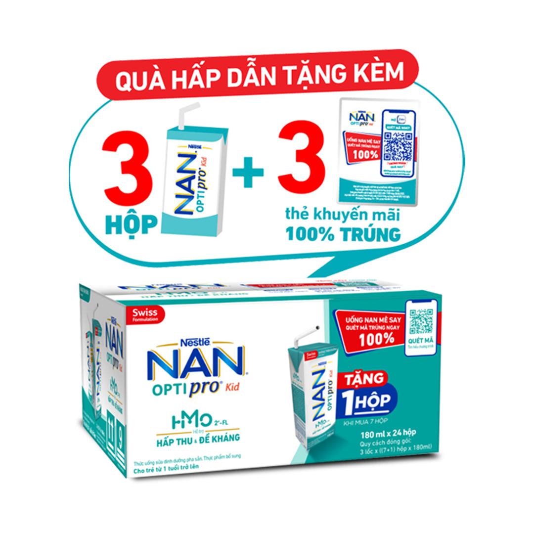 Thùng 24 hộp Sữa pha sẵn Nestlé® NAN® OPTIPRO® Kid Hộp pha sẵn 180ml ( 3x(8x180ml) ) - Mua 7 tặng 1