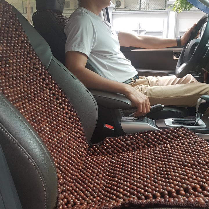 Đệm hạt gỗ tựa lưng massage ô tô 100% gỗ Trắc tự nhiên nguyên mộc, đan kết diềm mép cao cấp - Kích thước: 1,21 X 0,45 - Trọng lượng: 3,1Kg