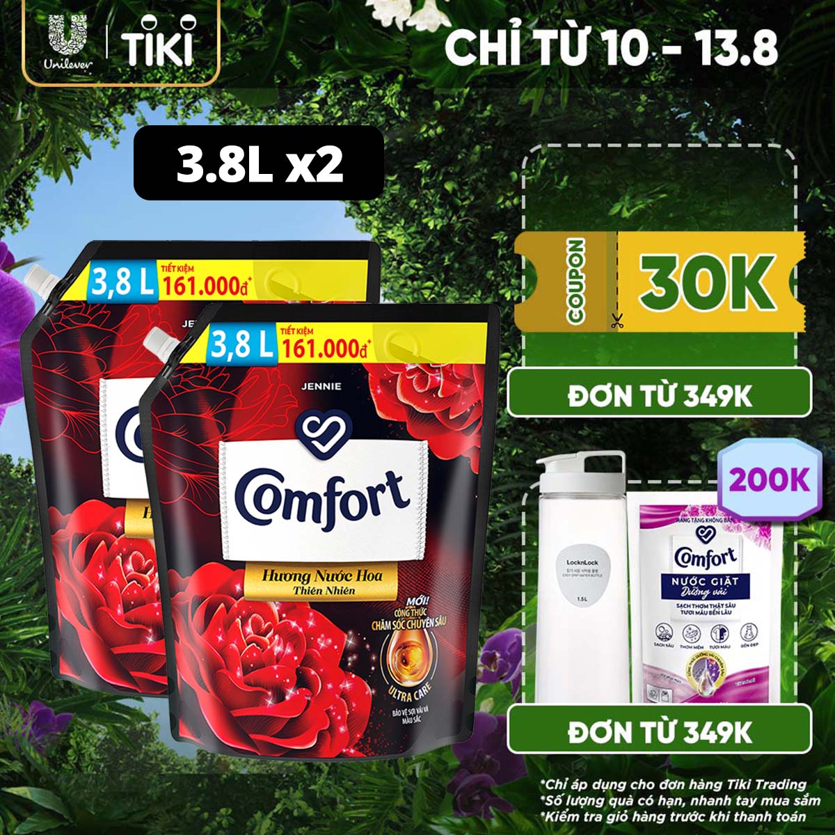 Combo 2 Túi Nước xả làm mềm vải Comfort Hương Nước Hoa Thiên Nhiên Jennie Túi 3.7L