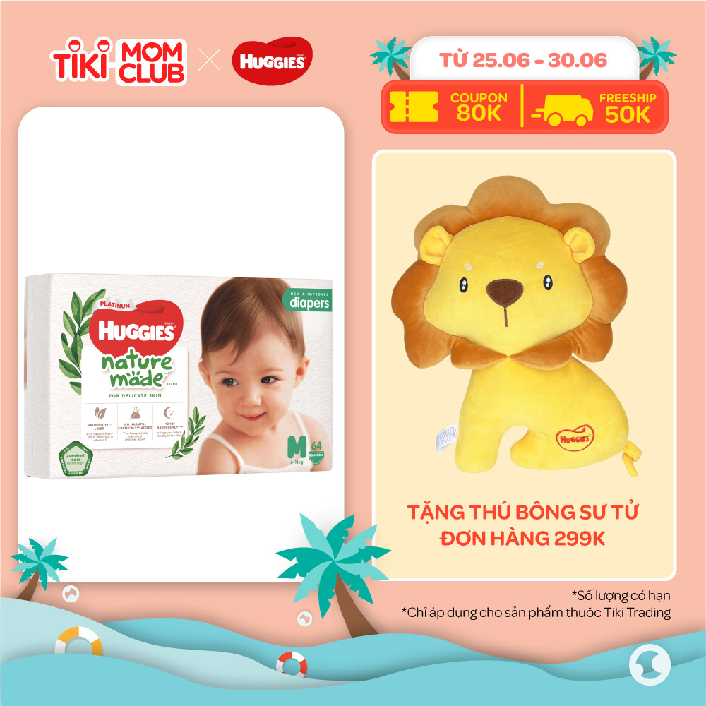 Tã Dán Siêu Cao Cấp Huggies Platinum Naturemade M64 (64 Miếng)