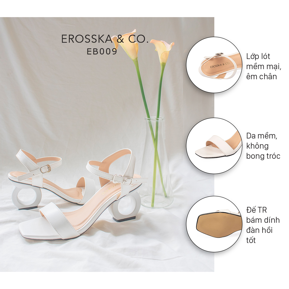 Giày sandal cao gót Erosska thời trang hở mũi phối dây thiết kế sang trọng cao 7cm EB009