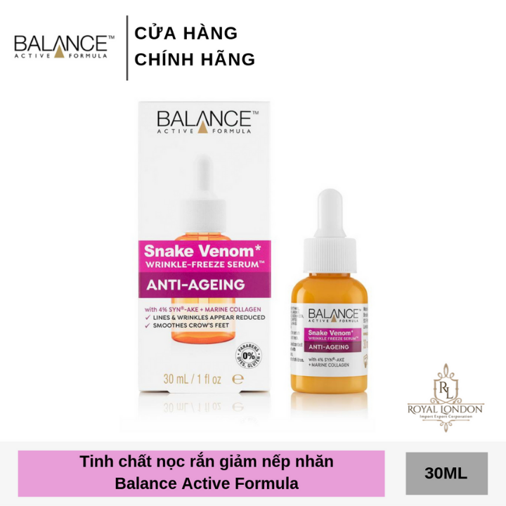 Serum Nọc Rắn Balance Active Formula Snake Venom Wrinkle Freeze 30ml, chống lão hóa, giảm nếp nhăn, căng da, hàng chính hãng