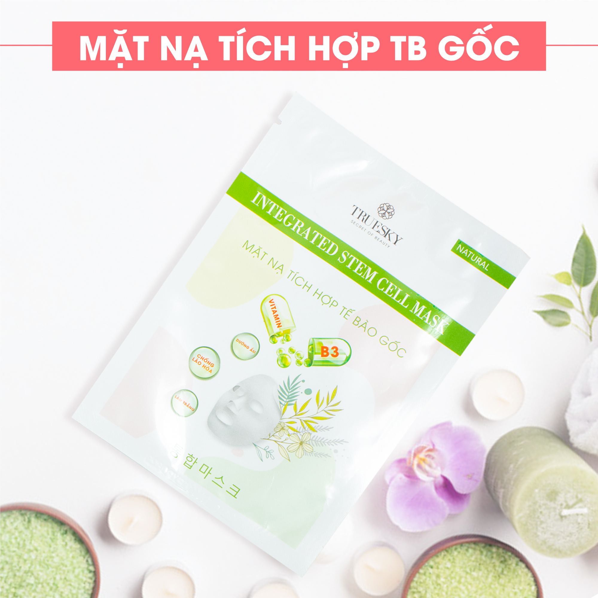 Combo 5 miếng mặt nạ dưỡng trắng da và ngăn ngừa lão hoá Truesky Integrated Mask chiết xuất hoa hồng đá 25g